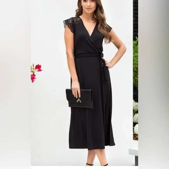 Banana Republic Black Lace Sleeve Midi Dress
